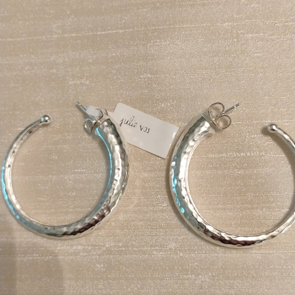 Julie Vos NWT silver toned hammered hoops